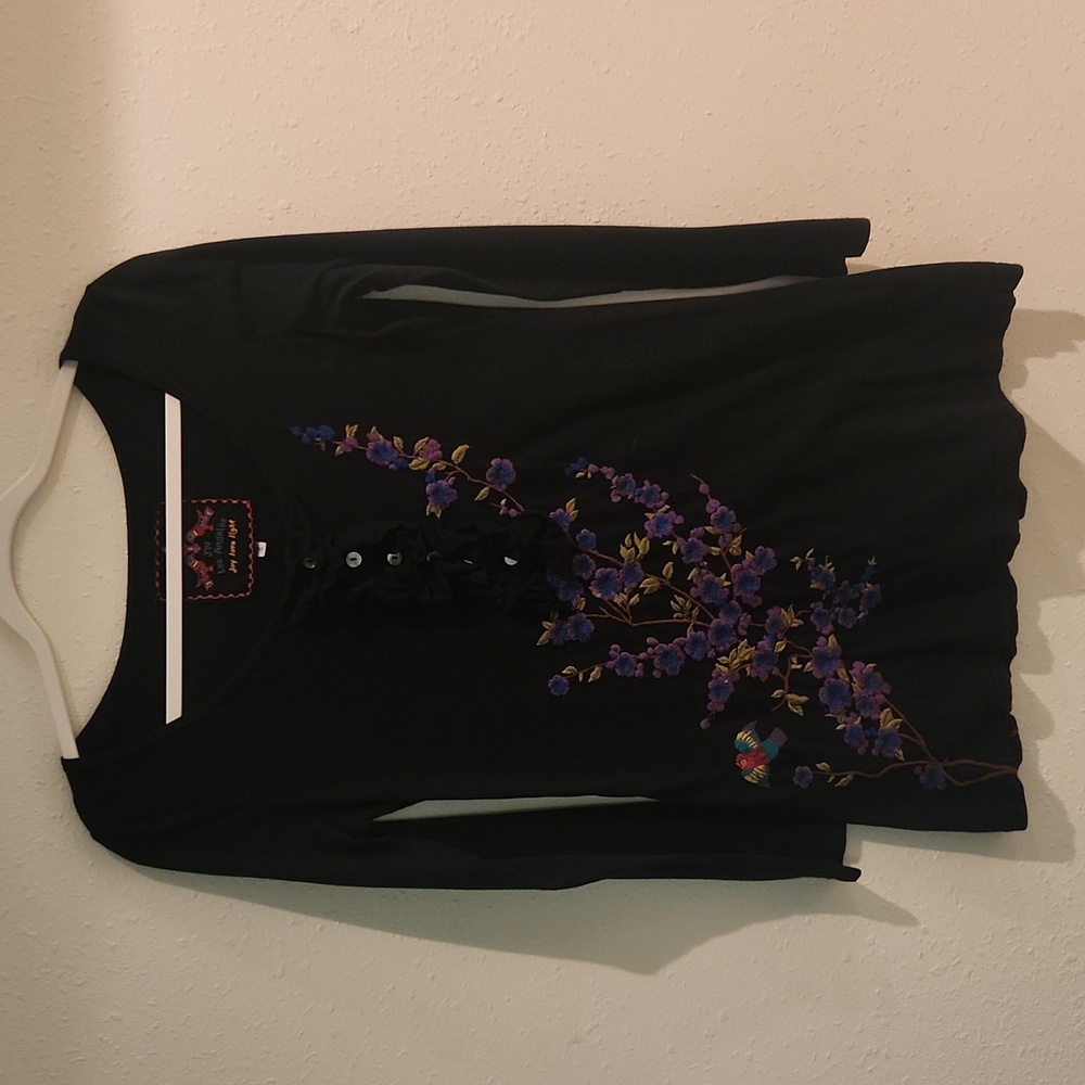 Johnny Was Black Embroidered Top Size S